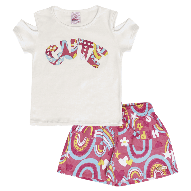 Conjunto Infantil Abrange Cute Arco-Íris Natural E Rosa | Abrange