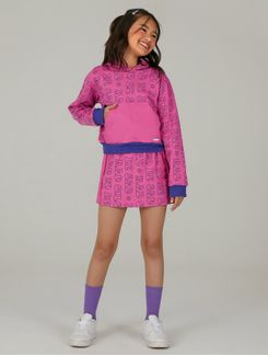 Conjunto Blusão Com Capuz E Shorts-Saia Preto E Rosa Neon Abrange