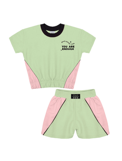 Conjunto Blusa E Shorts Color Block Verde Neon Catavento