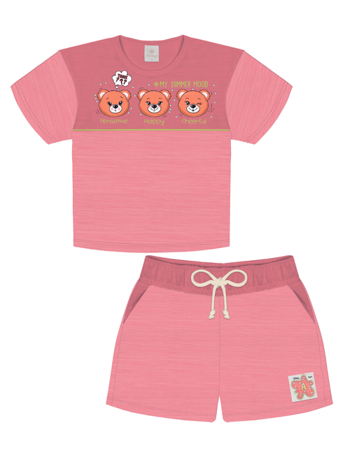 Conjunto Blusa E Short Ursinho Rosa Abrange