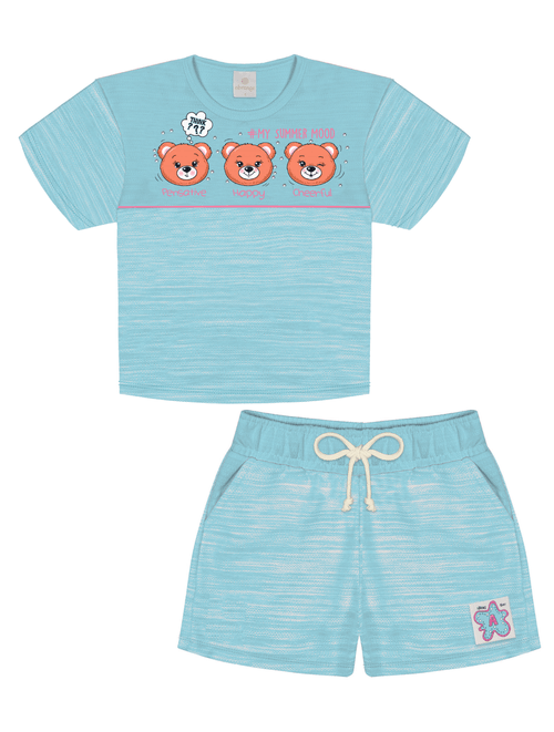 Conjunto Blusa E Short Ursinho Azul Abrange