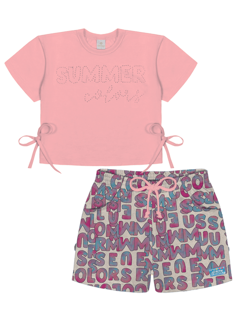 Conjunto Blusa E Short Letras Rosa Neon Abrange