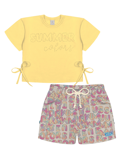 Conjunto Blusa E Short Letras Amarelo Abrange