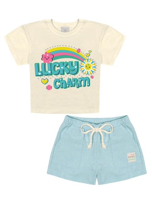 Conjunto Blusa E Short Natural E Verde Abrange