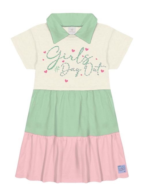 Vestido Gola Polo Natural, Verde Menta E Rosa Neon Abrange