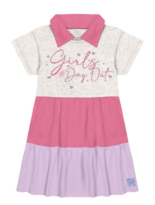 Vestido Gola Polo Mescla, Rosa E Lilás Abrange
