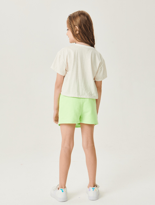 Conjunto Blusa E Short-Saia Love Off White E Verde Neon Abrange