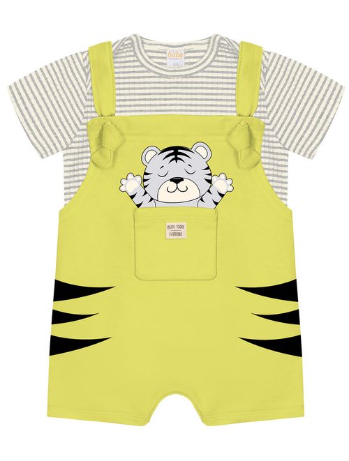 Conjunto Body Listrado E Jardineira Tigre Amarelo Abrange