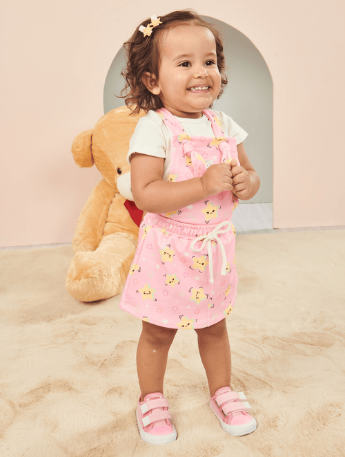Conjunto Body E Salopete Estrelas Natural E Rosa Abrange