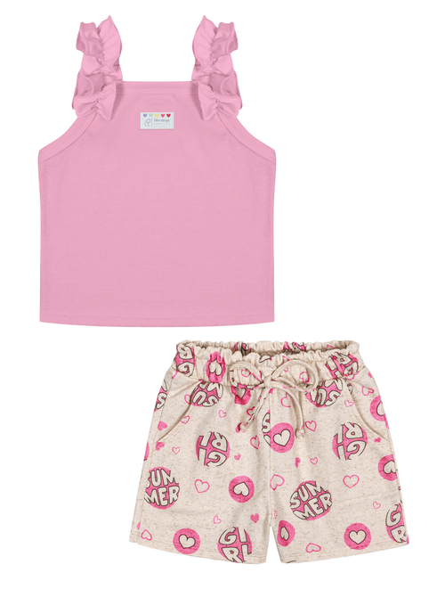 Conjunto Blusa E Short Estampado Rosa Abrange