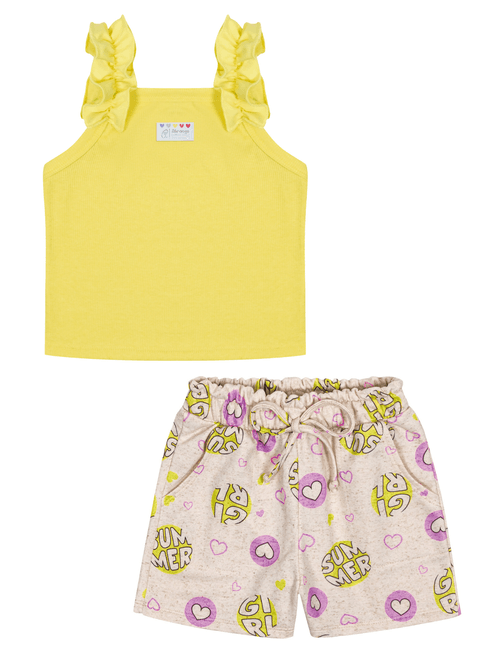 Conjunto Blusa E Short Estampado Amarelo Abrange