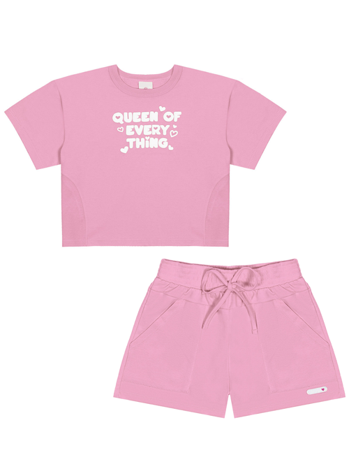 Conjunto Monocromático Blusa Cropped E Short Rosa Abrange