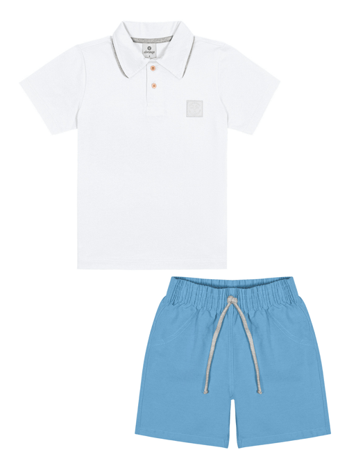 Conjunto Camisa Polo E Bermuda Branco E Azul Abrange