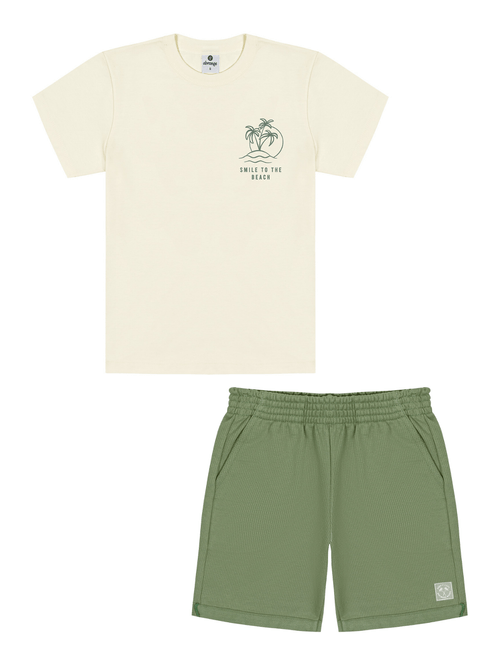 Conjunto Camiseta Estampa Costas E Bermuda Natural E Verde Abrange