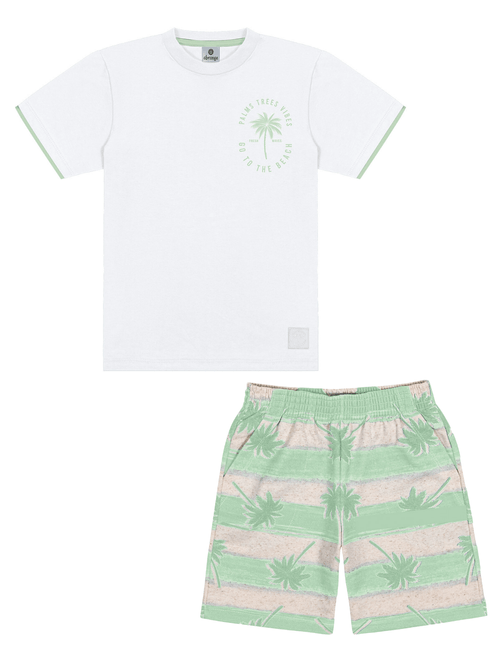 Conjunto Coqueiro Camiseta E Bermuda Branco E Verde Abrange