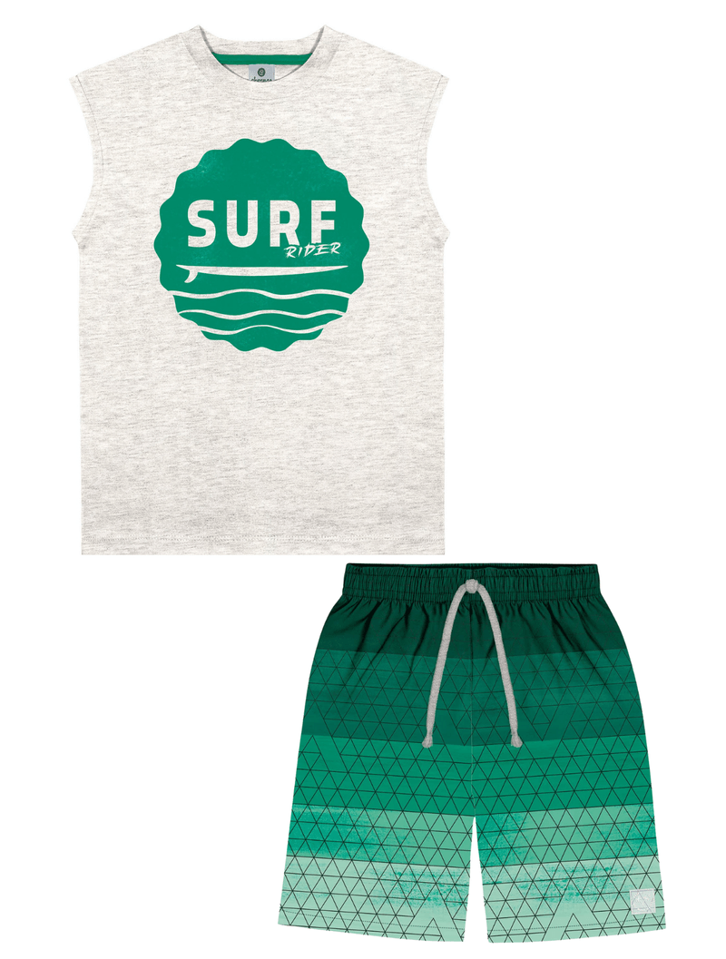 Conjunto Regata E Bermuda Patas Interativas Mescla E Verde Abrange