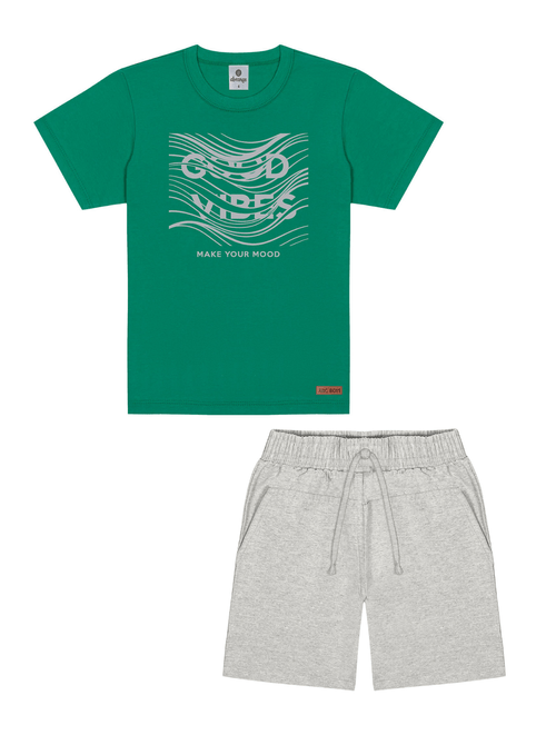 Conjunto Camiseta Estampada E Bermuda Verde E Cinza Abrange