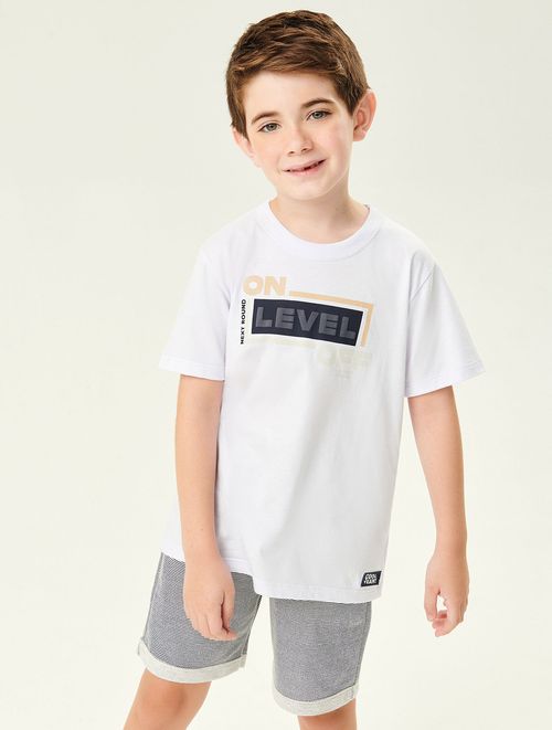 Conjunto Camiseta E Bermuda Listrada Branco E Azul Marinho Abrange