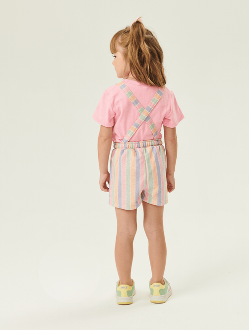 Conjunto Blusa E Jardineira Listrada Rosa Abrange