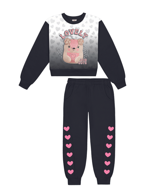 Conjunto Blusão Com Pompom E Calça Jogger Preto Abrange