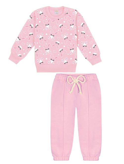 Conjunto Blusão Total Print E Calça Rosa Abrange