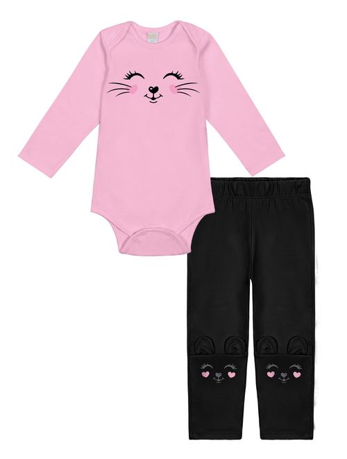 Conjunto Body E Legging Fofa Rosa E Preto Abrange