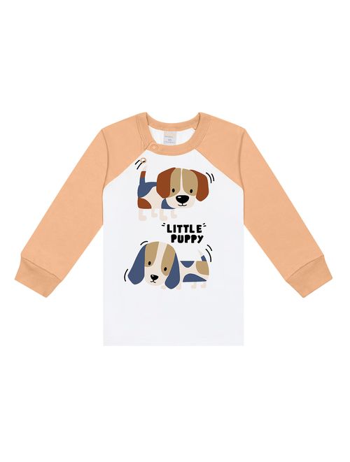 Camiseta Dog Branco E Bege Abrange