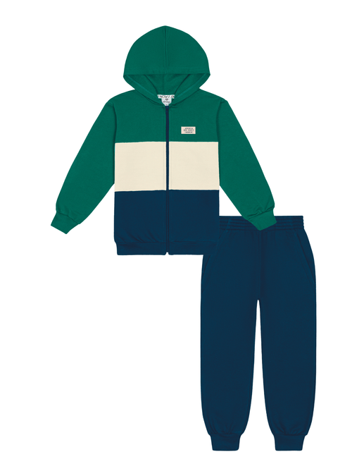 Conjunto Jaqueta Color Block e Calça Verde, Natural e Azul Marinho | Abrange