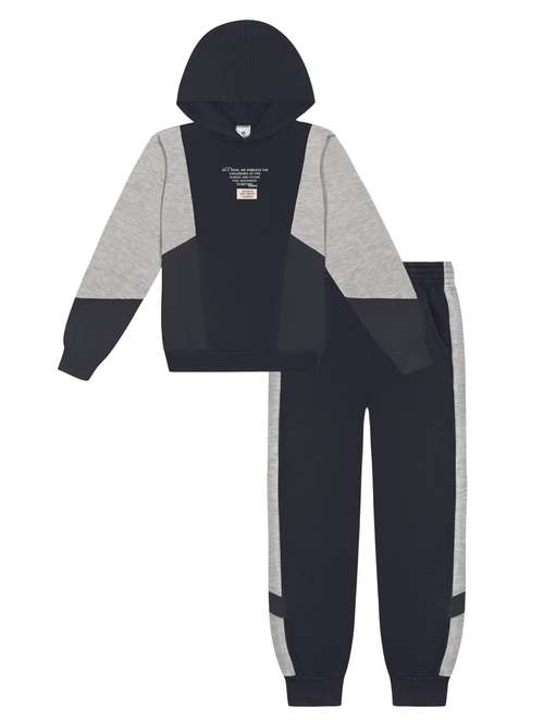 Conjunto Blusão e Calça Color Block Preto, Mescla e Chumbo | Abrange