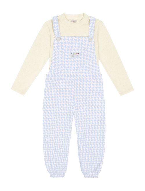 Conjunto Blusa E Jardineira Total Print Off White E Azul Abrange