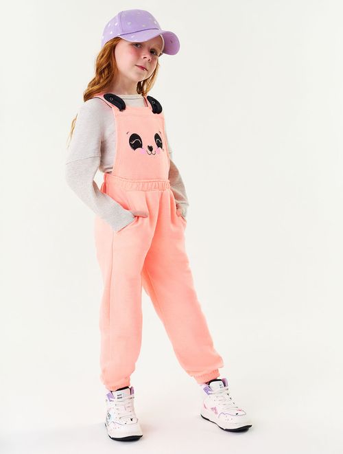 Conjunto Blusa E Jardineira Panda Lilás E Rosa Abrange
