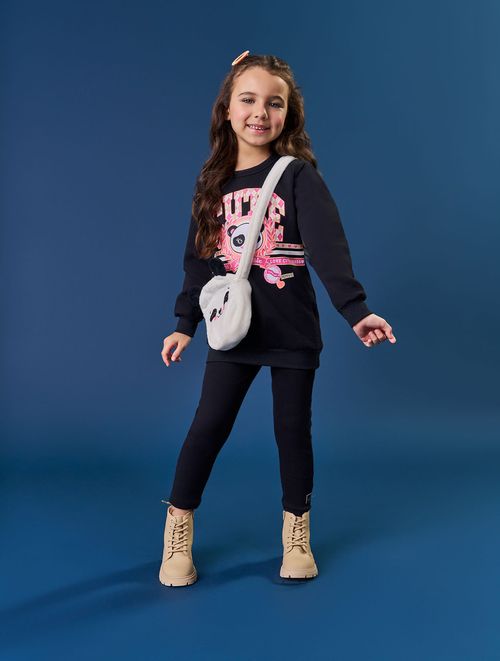 Conjunto Blusão E Legging Com Bolsa De Panda Preto Abrange