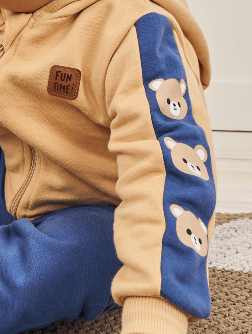 Conjunto Jaqueta Ursinho E Calça Bege E Azul Abrange