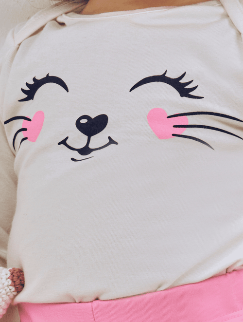 Conjunto Body E Legging Fofa Natural E Rosa Abrange