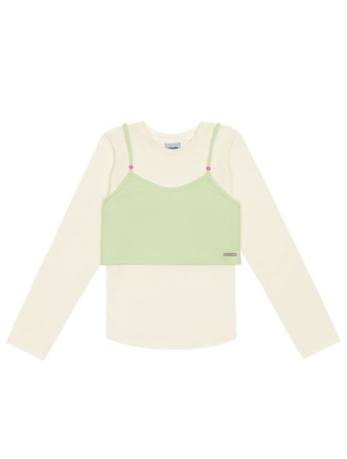 Blusa Com Sobreposição Natural E Verde Catavento