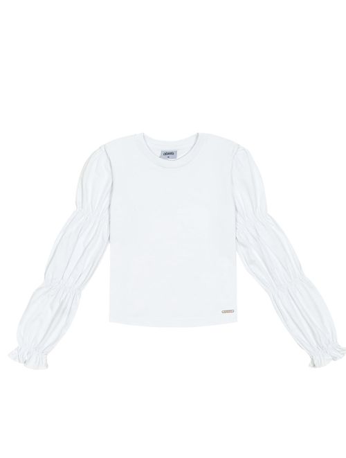 Blusa Elástico Nas Mangas Branco Catavento