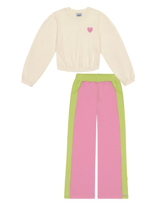 Conjunto Blusa e Calça Wide Leg Rosa e Amarelo | Catavento