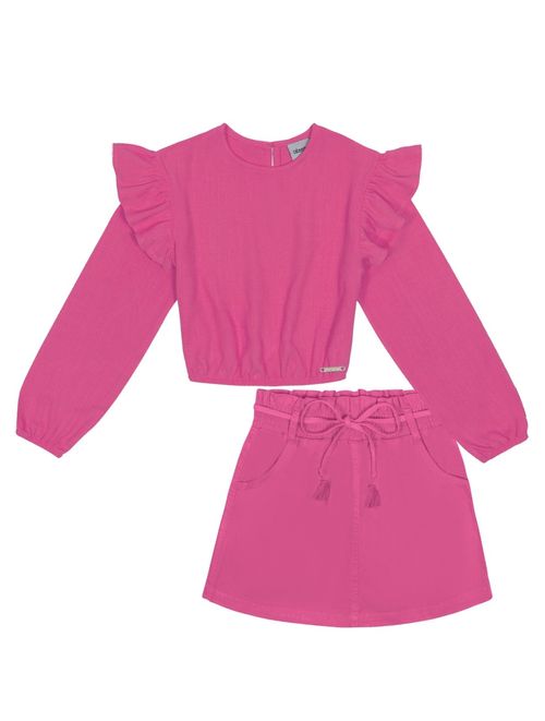 Conjunto Blusa Com Babado E Saia Rosa Catavento