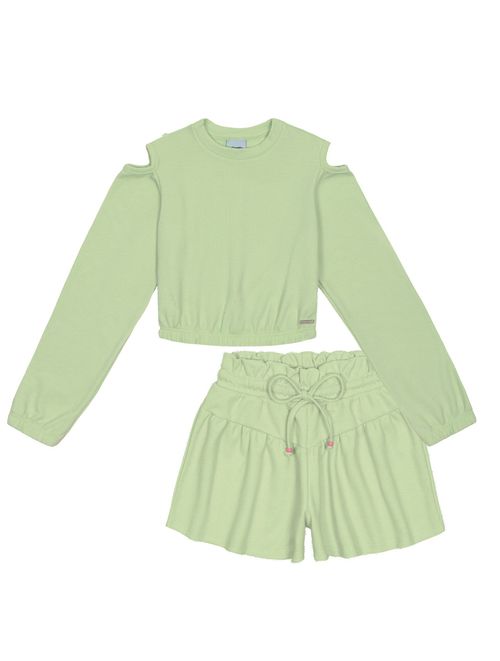 Conjunto Blusa Com Recorte Ombro E Short Verde Catavento