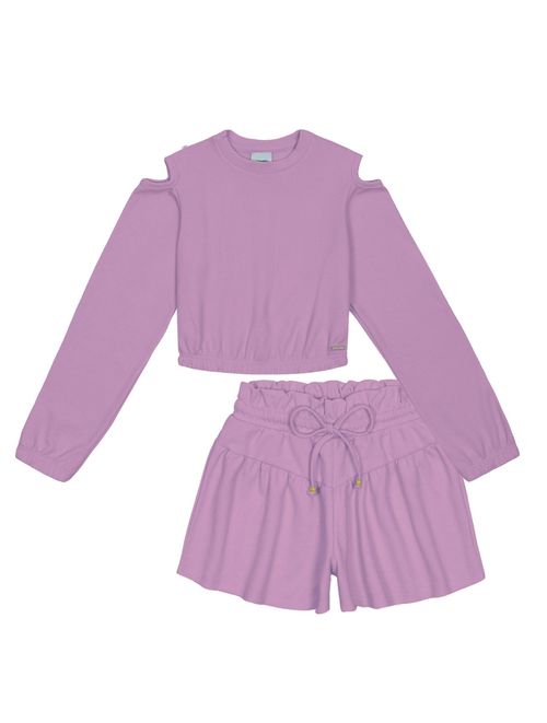 Conjunto Blusa Com Recorte Ombro E Short Lilás Catavento