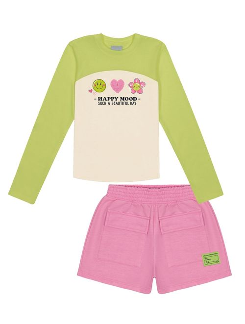 Conjunto Blusa com Recorte e Short Amarelo Neon e Rosa | Catavento