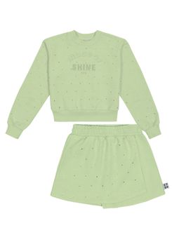 Conjunto Blusão E Short-Saia Com Strass Verde Catavento