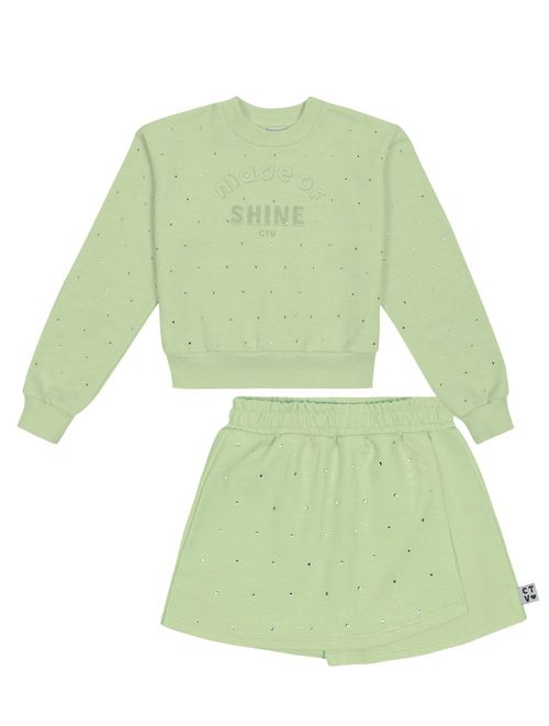 Conjunto Blusão E Short-Saia Com Strass Verde Catavento