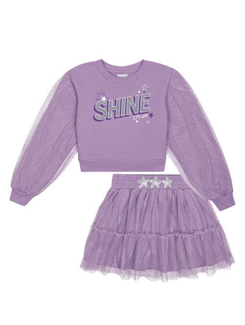 Conjunto Pinkmood Blusão E Saia Com Tule Lilás Catavento