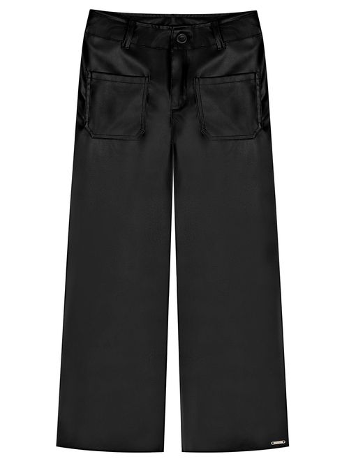 Calça Wide Leg Couro Sintético Preto Catavento