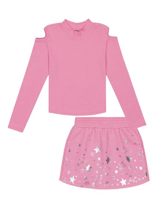 Conjunto Pinkmood Blusa Com Recorte E Short-Saia Rosa Catavento