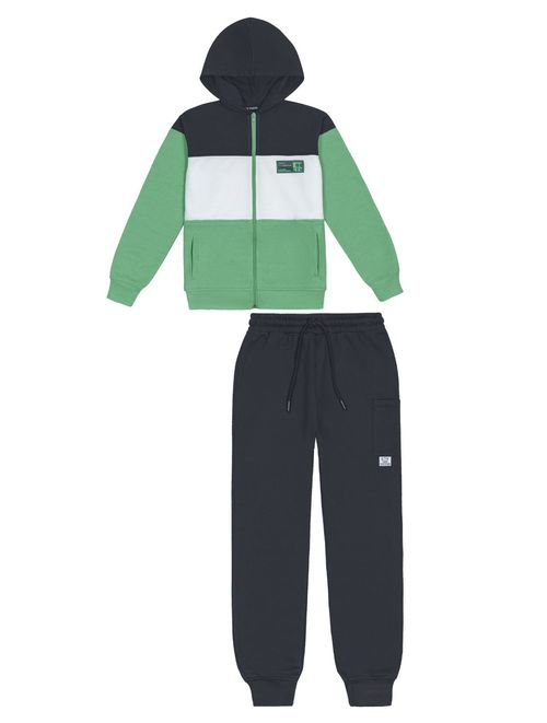 Conjunto Jaqueta Color Block E Calça Cinza E Verde Catavento
