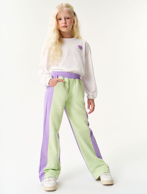 Conjunto Blusa e Calça Wide Leg Color Block Verde e Lilás | Catavento