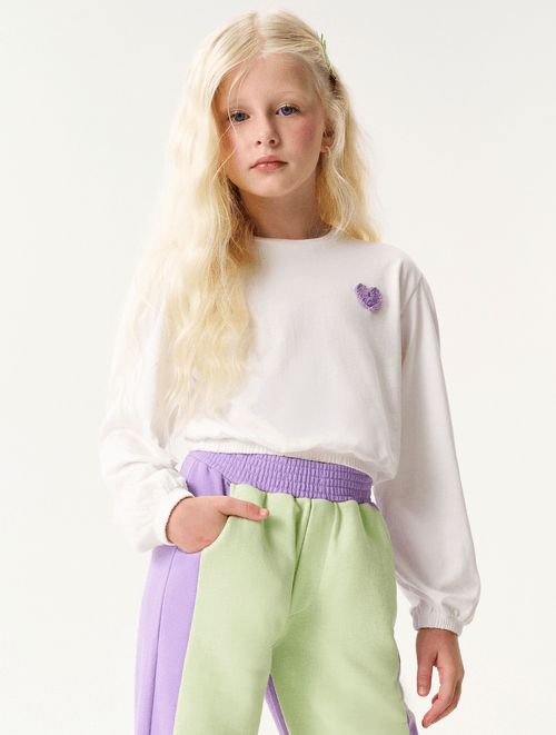 Conjunto Blusa e Calça Wide Leg Color Block Verde e Lilás | Catavento