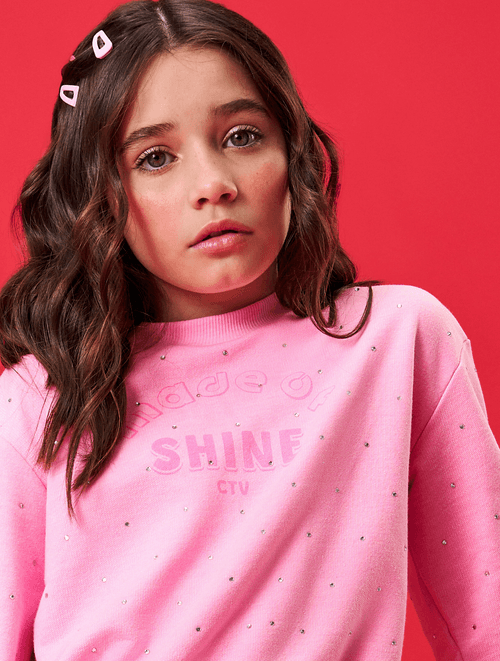 Conjunto Blusão E Short-Saia Com Strass Rosa Catavento